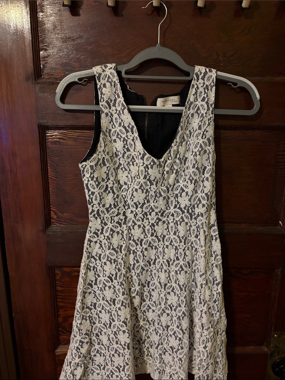 Monteau Cream Lace Overlay Dress with Black Underlay